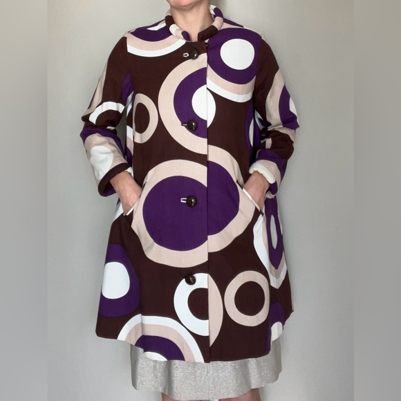 Vintage 60s 1960s mod swing coat women’s circles purple brown retro funky - Picture 2 of 8